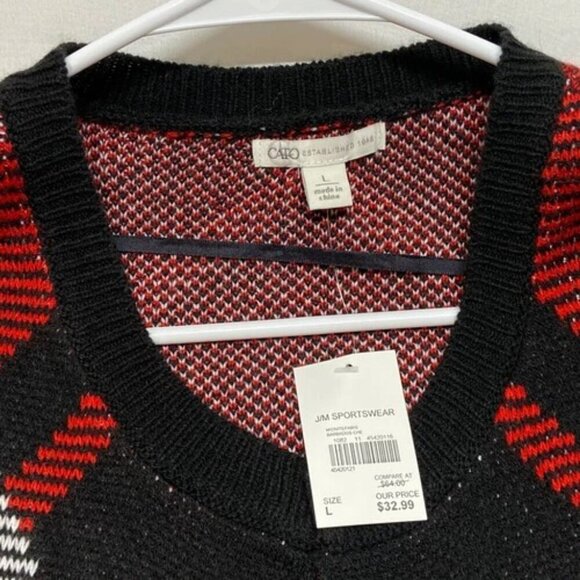 Cato Fashions Open Front Long Cardigan Duster Women's Large Black Red Plaid NWT - Picture 12 of 13